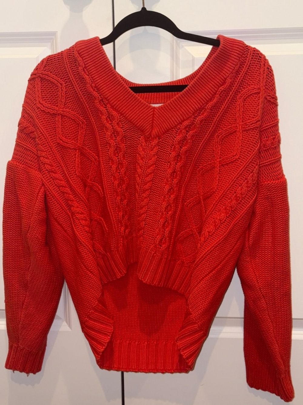 Red Cable Knit V-Neck Sweater